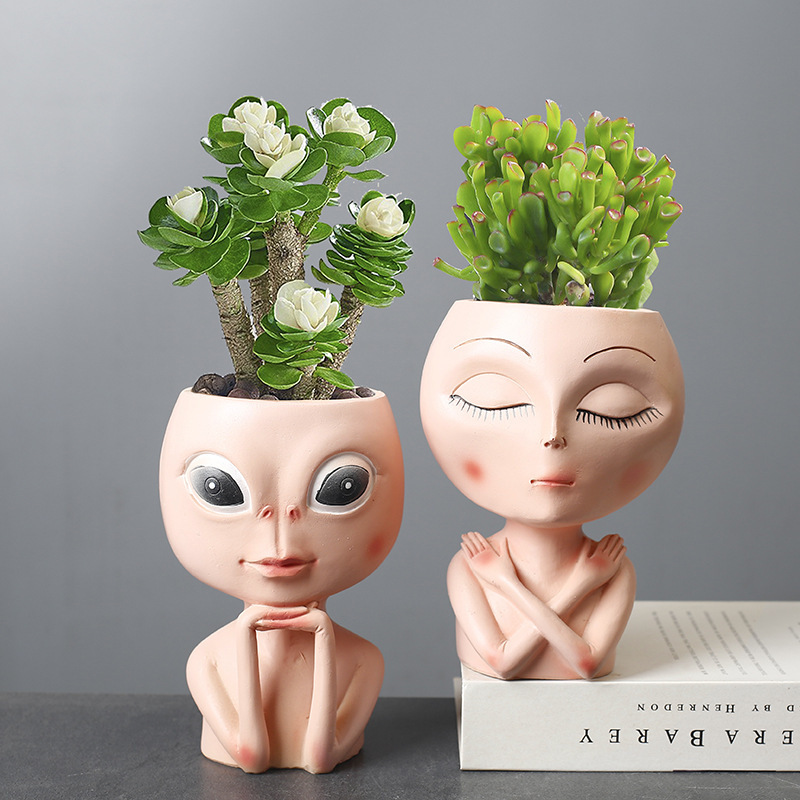 Supply cross-border new Amazon resin cartoon doll fleshy flowerpot creative home gardening flower ornaments