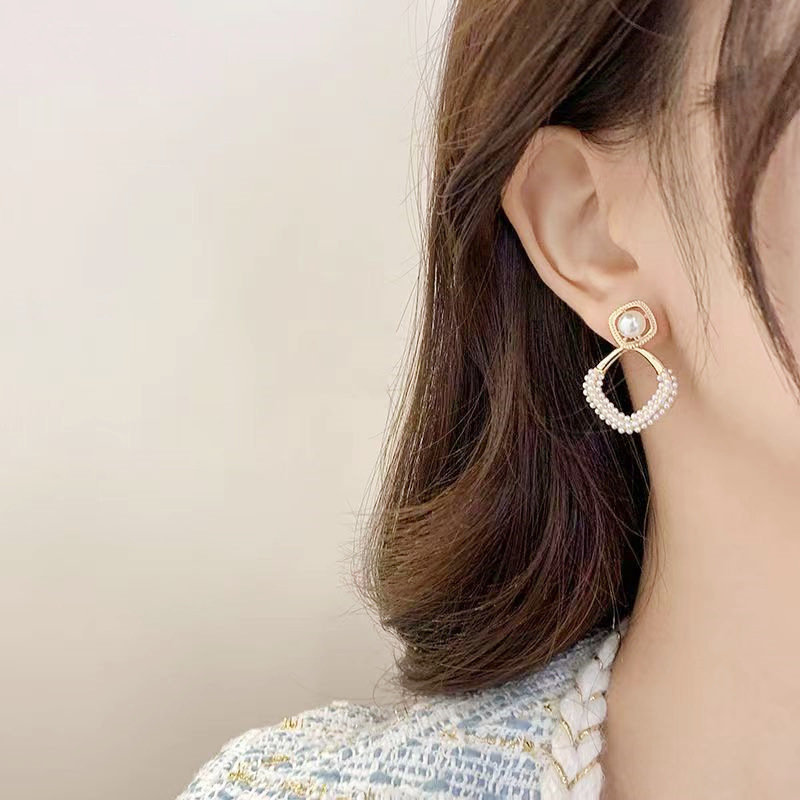 S925 Silver Diamond-Shaped Pearl Earrings