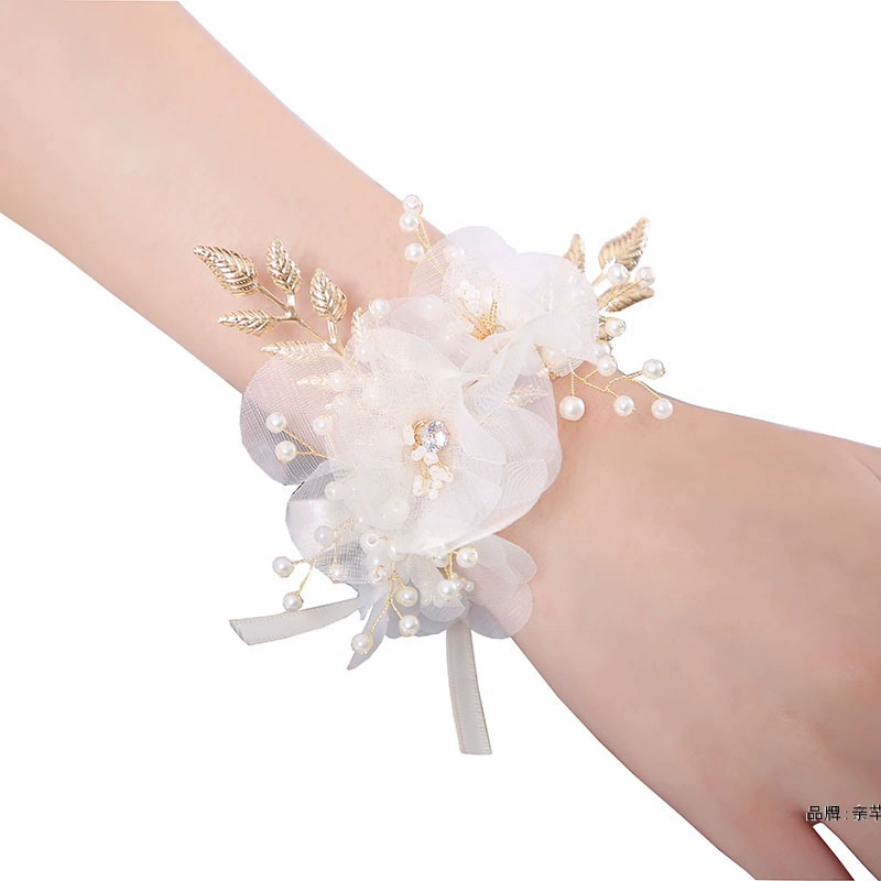 Ф Floral браслет-цветок для невесты, цветочный, для подружек невесты, цвет шампанского