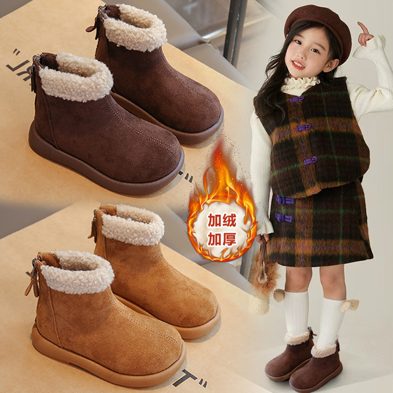 Girls' Cotton Boots 2026 New Model Children's Winter Anti-Cold Anti-Slip Fleece-Lined Short Boots Versatile Fashionable Warm Shoes for Outdoor Wear