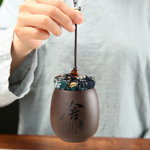 Chinese-style tea canister, zisha black clay small-sized tea canister, Pu-erh moisture-proof sealed canister, suitable for black tea and white tea storage, portable set