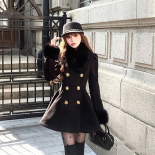 Saint Germain Chanel Style Gold Buckle Wool Collar Wool Coat Mid-length Thin Quilted Wool Coat Women's Winter