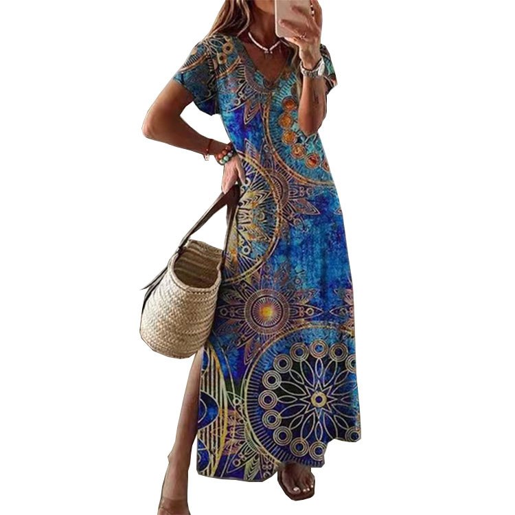 Women's Spring And Summer Loose Casual Print Short-Sleeved Dress_ecoleips.com