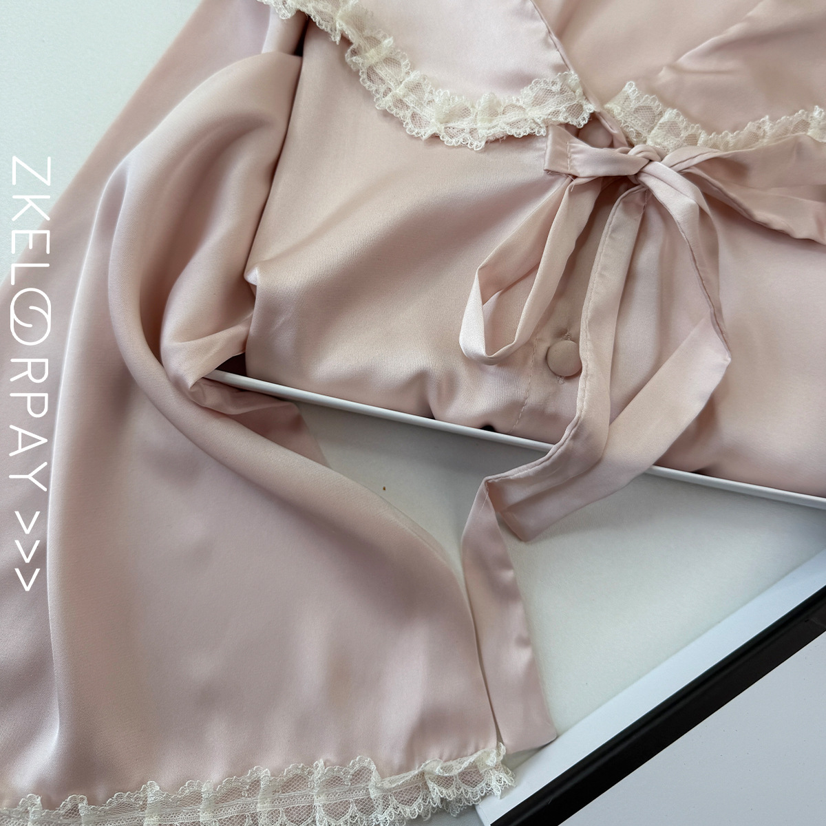 طقم بيجامة حريرية صيفية رقيقة ولطيفة، طراز فرنسي