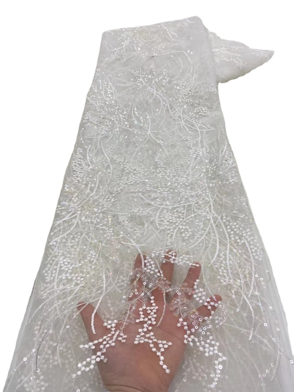 Tela de encaje africano tela de encaje africano lentejuelas bordado encaje cheongsam vestido DIY tela JX3080