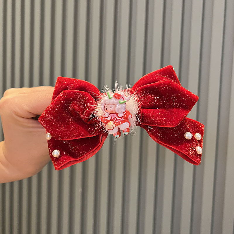 빨간 Y4-2 머리핀 진주