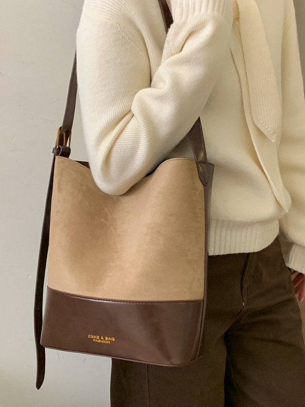 Gran capacidad de hombro bajo la axila bolso de cubo de agua para mujeres ventas calientes nueva textura de alta calidad de seda empalmado bolso de color contraste