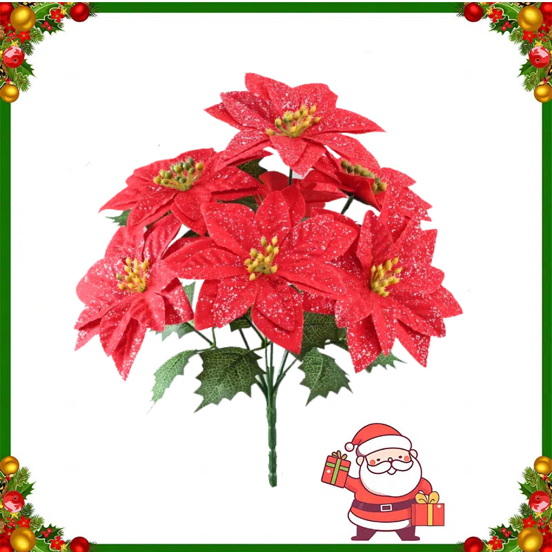 Fabricantes directamente pagar 7 flores de Navidad disparar props decoración del hogar simulación de una pinza de Navidad mano mano mano transfronteriza
