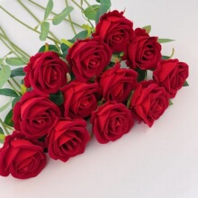 仿真玫瑰花鲜花绒布单支假花花卉人造插绢花婚庆情人节装饰花束