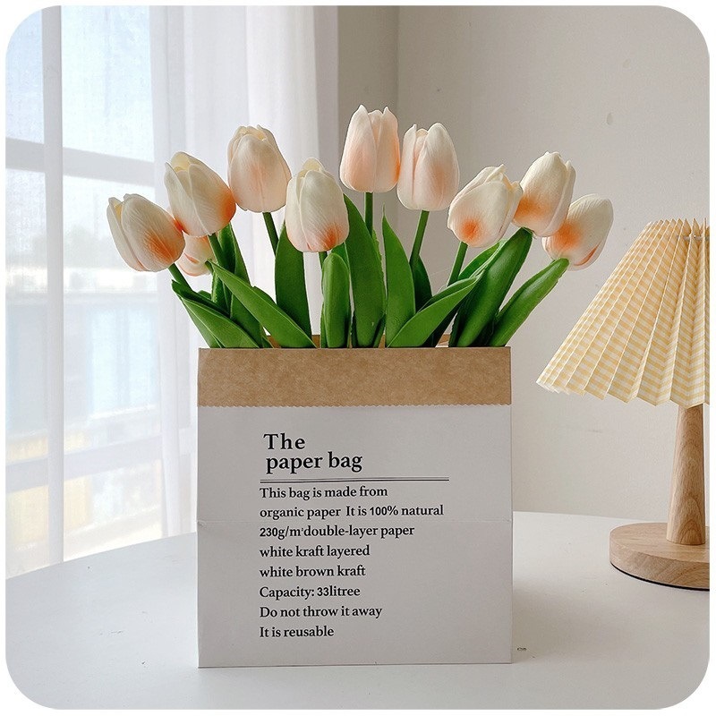 Flores florales Decoración de la sala de estar Decoración Decoración Ramo biónico Tulipán Flor seca de lujo ligero Flor falsa Decoración eterna