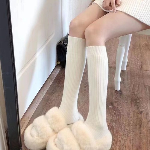 Winter socks striped milk white calf socks for women JK pure desire style casual vertical stripe mid-calf Japanese knee stacker