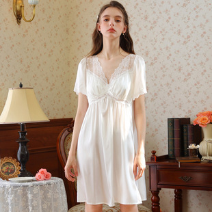 Sexy Pajamas Lace Nightgown High-grade Summer Lace Short-sleeved New Palace Princess Style French Style Girl's Home Clothes
