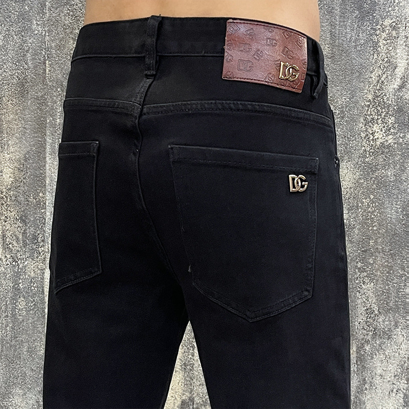 DG Home high quality Men's Jeans European Version Washing Water Autumn and Winter Pure Black Slim-fit Simple Small Straight Stretch Men's Trousers