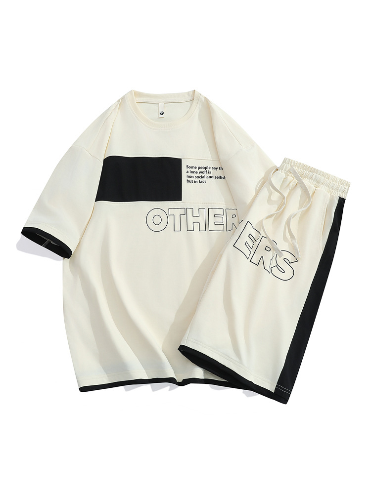 Tren de verano Traje deportivo casual suelto para hombre Camiseta de manga corta Traje de dos piezas para jóvenes estadounidenses