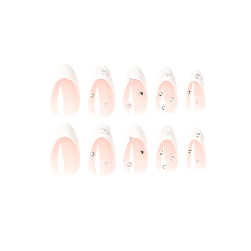 Desgaste de uñas blanco francés de uñas rhinestone Perla pieza de arte de uñas pieza de uñas removible pieza de uñas falsa desgaste de uñas arte