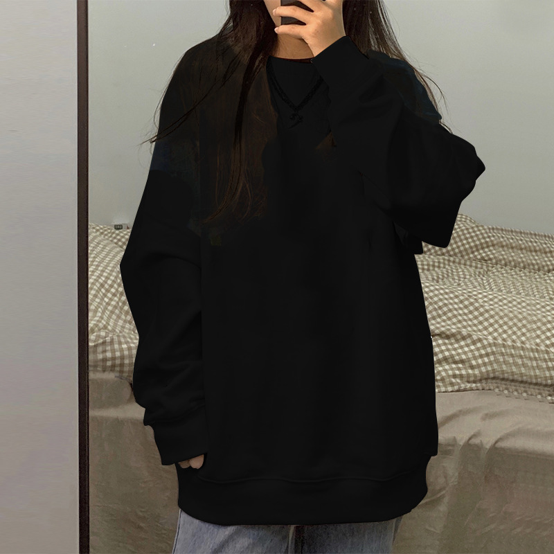 2025 marca de moda de Hong Kong blanco y negro suelto camiseta de cuello redondo de manga larga camiseta de mujer multifacé vestido en la parte superior pareja