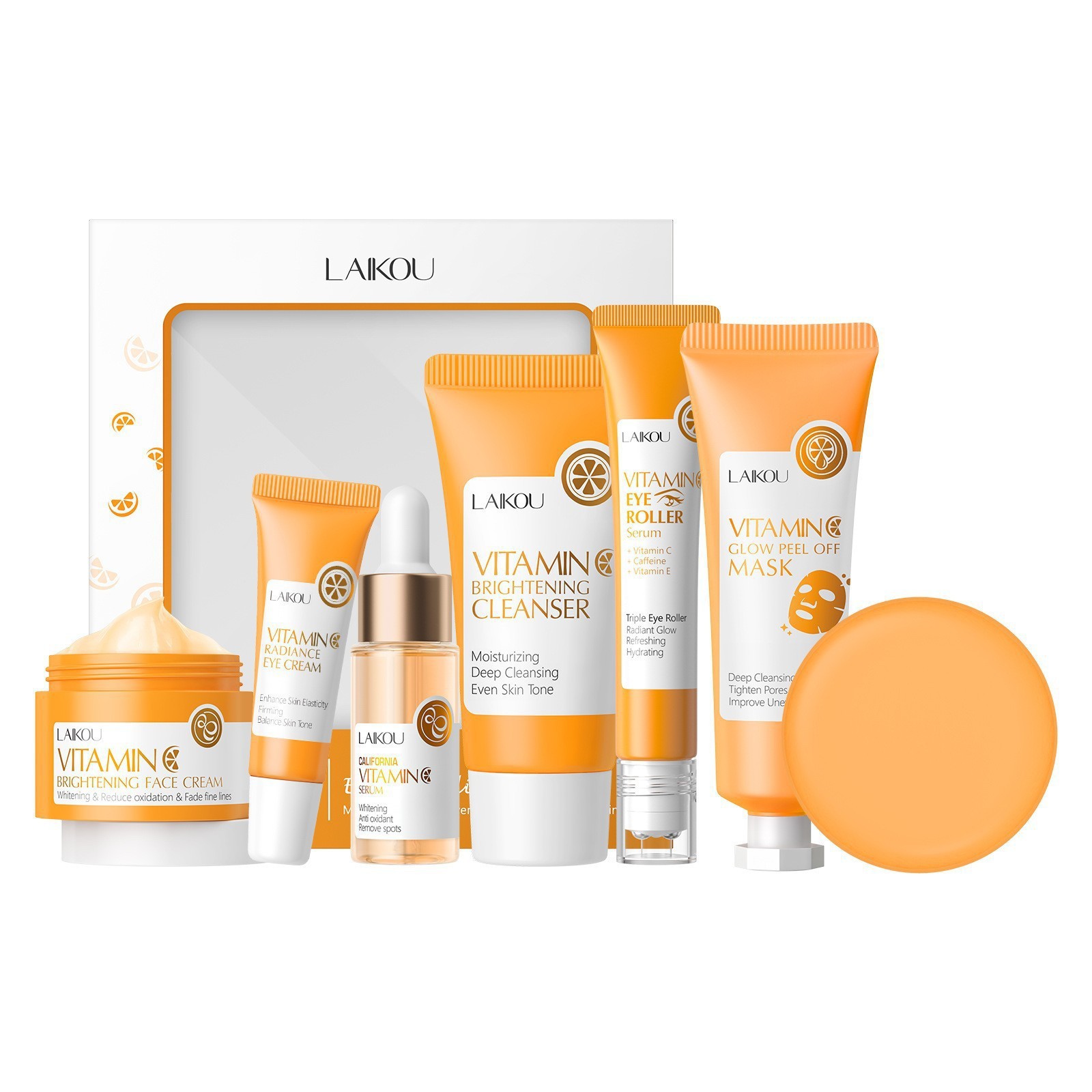 Transfronterizo LAIKOUFENYI Vitamina C serie combinación hidratación humectante productos de cuidado de la piel paquete de caja Inglés FDA productos de cuidado de la piel