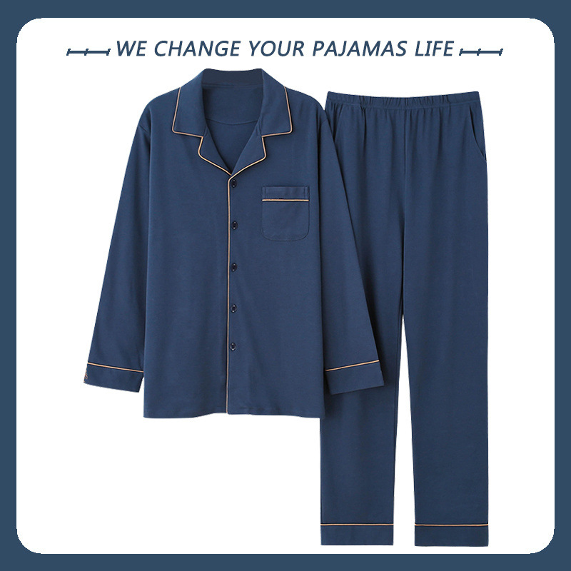남자 잠옷 긴 소매 봄 및 가을 날 면화 간단한 느슨한 플러스 사이즈 청소년 남성 세트 외부 옷