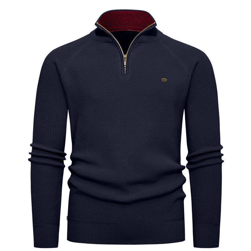 New 2025 Men's Fashion Cross-Border Knit Sweater with Vertical Ribbing, Half-Zip Stand Collar, Thickened and Warm, Wholesale