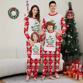 圣诞亲子装欧美一家三口四口圣诞全家装圣诞树烟花印花睡衣家居服