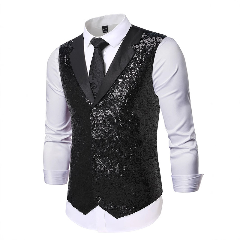 Cross-border foreign trade men's sequined waistcoat stage performance host costume party to attend the formal sleeveless coat