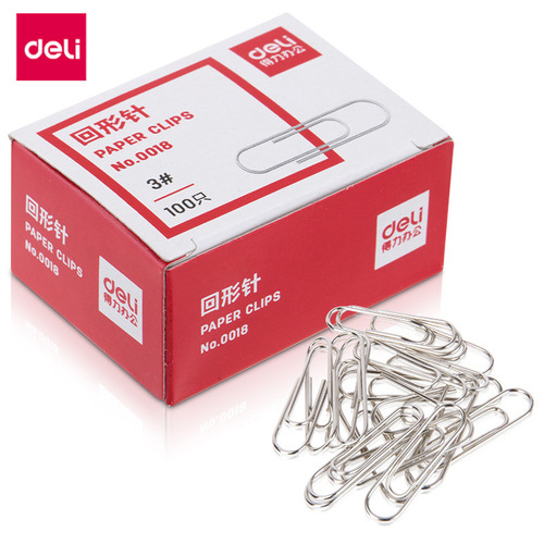 Deli paper clips 0018 paper clips 100 pieces/box paper clips office financial supplies electroplated surface wholesale