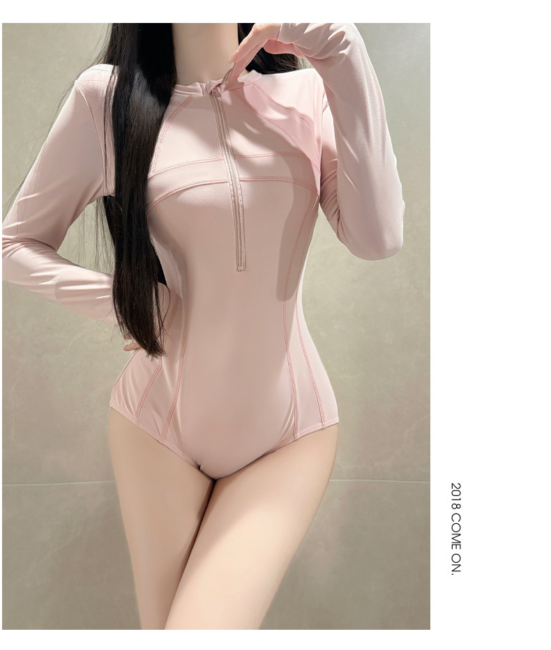Women's One Piece Long Sleeve Swimsuit Solid Colour Slim Fit_voghion.com