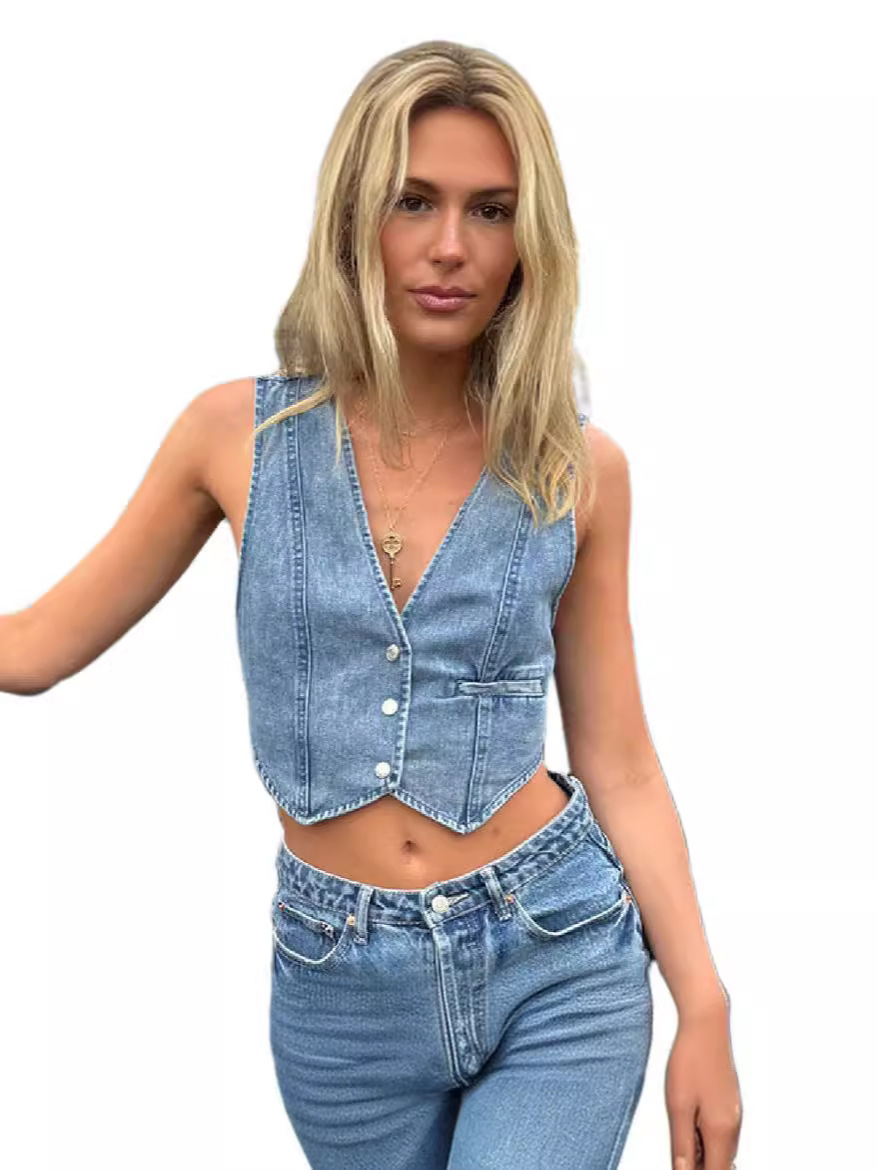 Amazon AliExpress TUME comercio exterior europeo y americano moda transfronteriza casual chaleco de vaqueros de mujer chaleco pequeño image 6