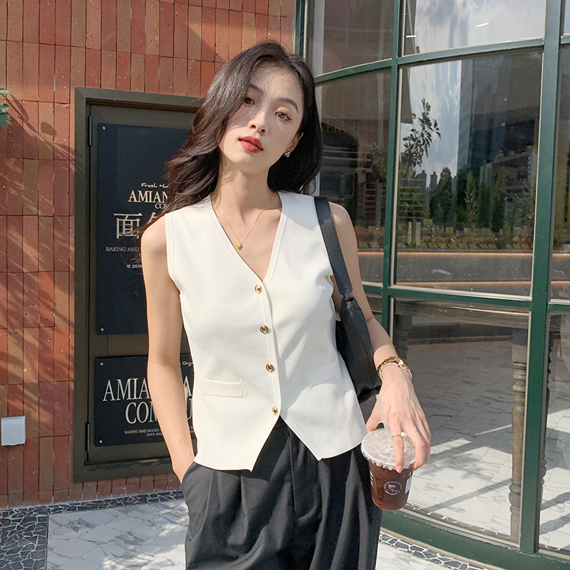 14-pin flat for high-quality cool feeling outside summer fashion women's suit casual waistcoat sleeveless knitted cardigan