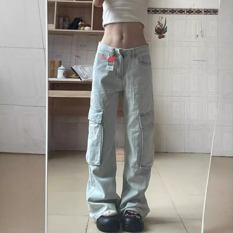 Blue Retro American Crowd Pants Women's 2024 New Niche Design Sense Straight Tube Loose Wide Leg Denim Pants Blue Retro American Crowd Pants Women's 2024 New Niche Design Sense Straight Tube Loose Wide Leg Denim Pants
