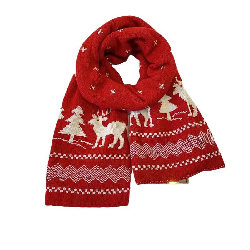 Christmas deer scarf for girls with warm autumn and winter students cute skin bib deer red knit_voghion.com