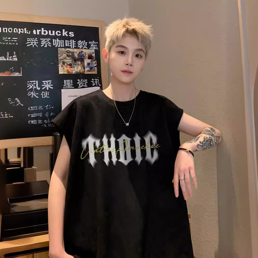 American Style Retro Vest Men's Summer Loose Trendy Short-sleeved Top Clothes for Boys Sleeveless T-shirt