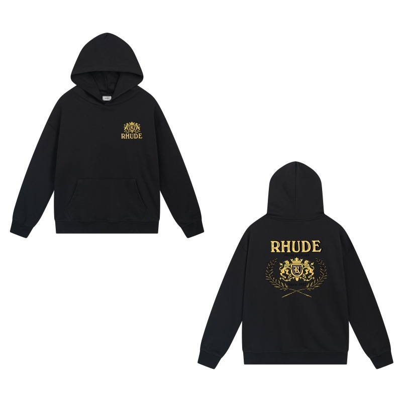 美式小众潮牌RHUDE秋冬新款ins皇冠旗帜高街复古宽松连帽卫衣男女|undefined