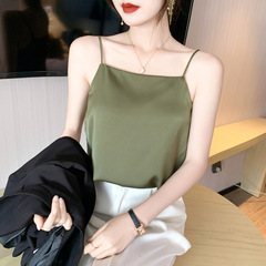 實拍！吊帶背心白色感絲夏季緞面顯瘦外穿內搭上衣