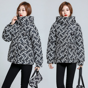 2025 New Fashion Printed down Jacket Women's Short Hooded Loose Winter Warm Jacket Trendy