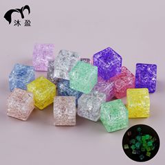 18mm爆花水晶仿真平面冰块方块DIY手工饰品配件材料彩色爆花冰裂