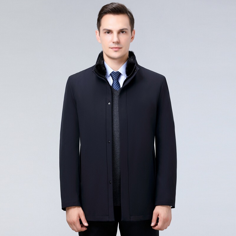 Nylon winter down jacket men's mid-length thickened warm middle-aged men's down Rex rabbit fur liner jacket