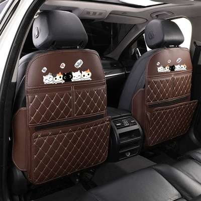 Seat Car Anti-Wear and Anti-Dirt Chair back anti-kick pad - brown-cat-design