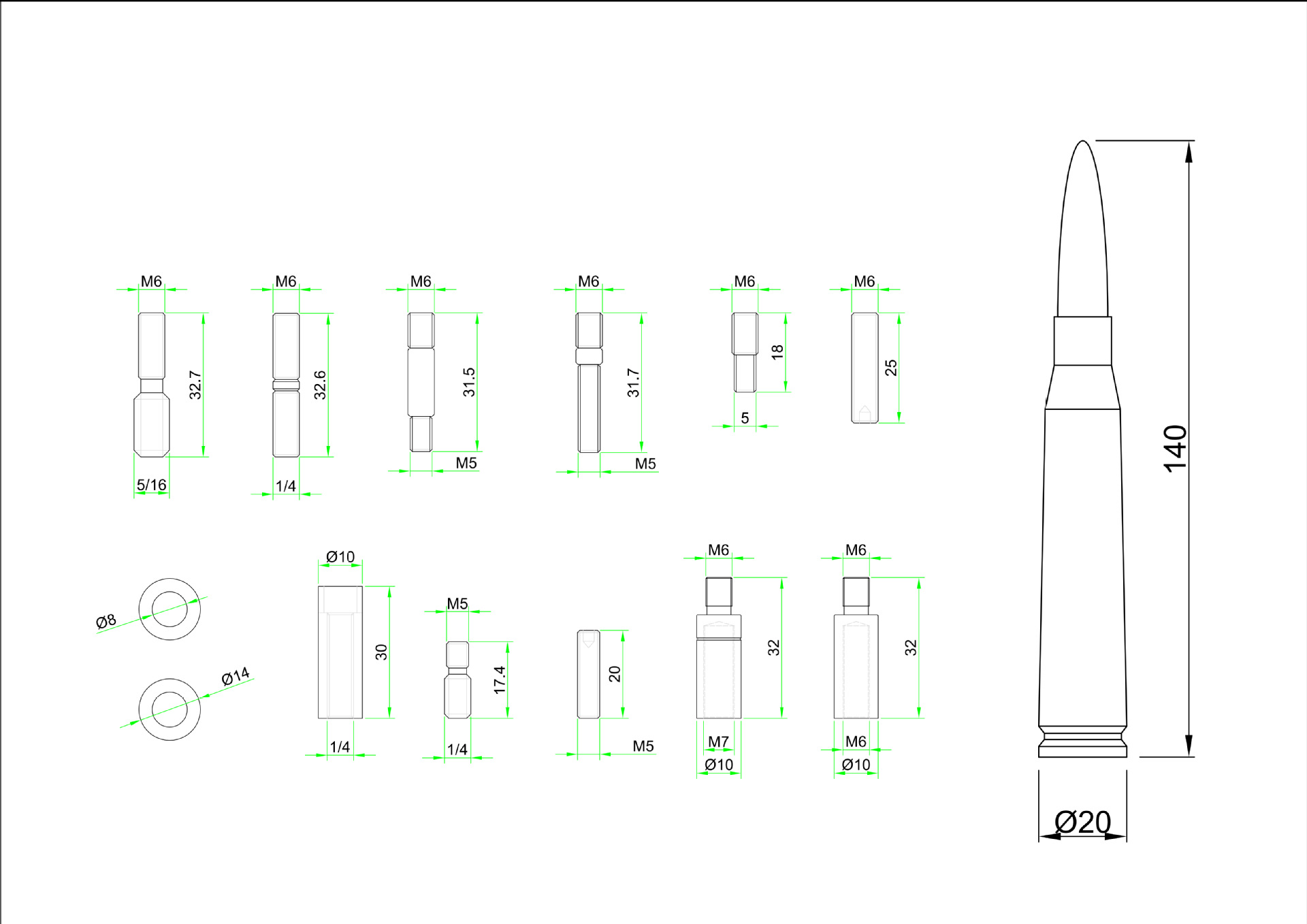 Universal car modification antenna parts, personalized decorative bullet-head antenna for car modification