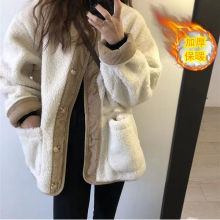 韩国chic 2025秋冬新款拼接灯芯绒口袋羊羔毛皮毛一体外套女