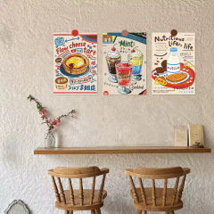 レトロ雑志风手描きイラストポスターコンビニレストランカフェ雰囲気装饰画インスタ写真撮影背景