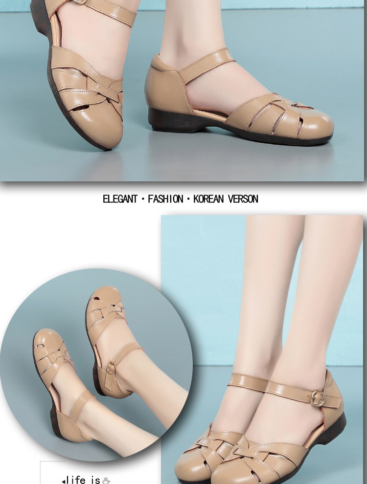 Dép sandal nữ xỏ ngón đế bệt thoải mái cho người già — Màu đen chi tiết 11
