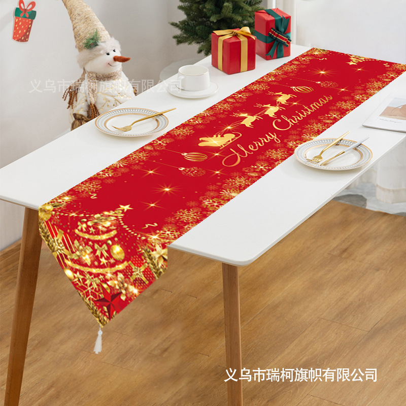 欧美跨境新款圣诞节桌面装饰用品餐布圣诞餐桌布印花拍照桌垫桌旗|undefined