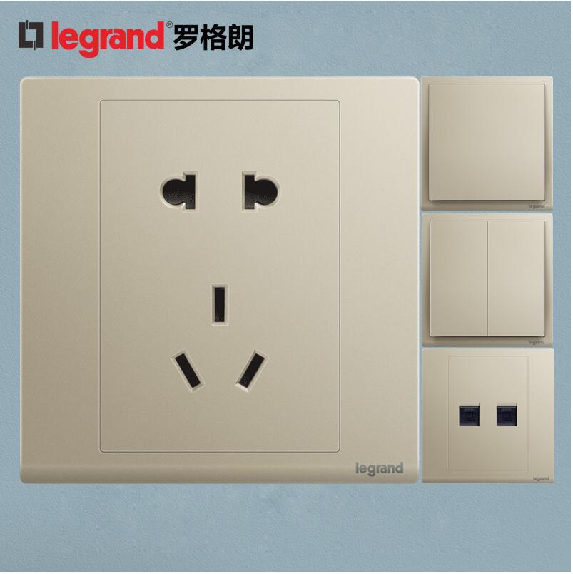 罗格朗开关插座面板朗淳米兰金色5五孔开关家用86型墙壁电源插座