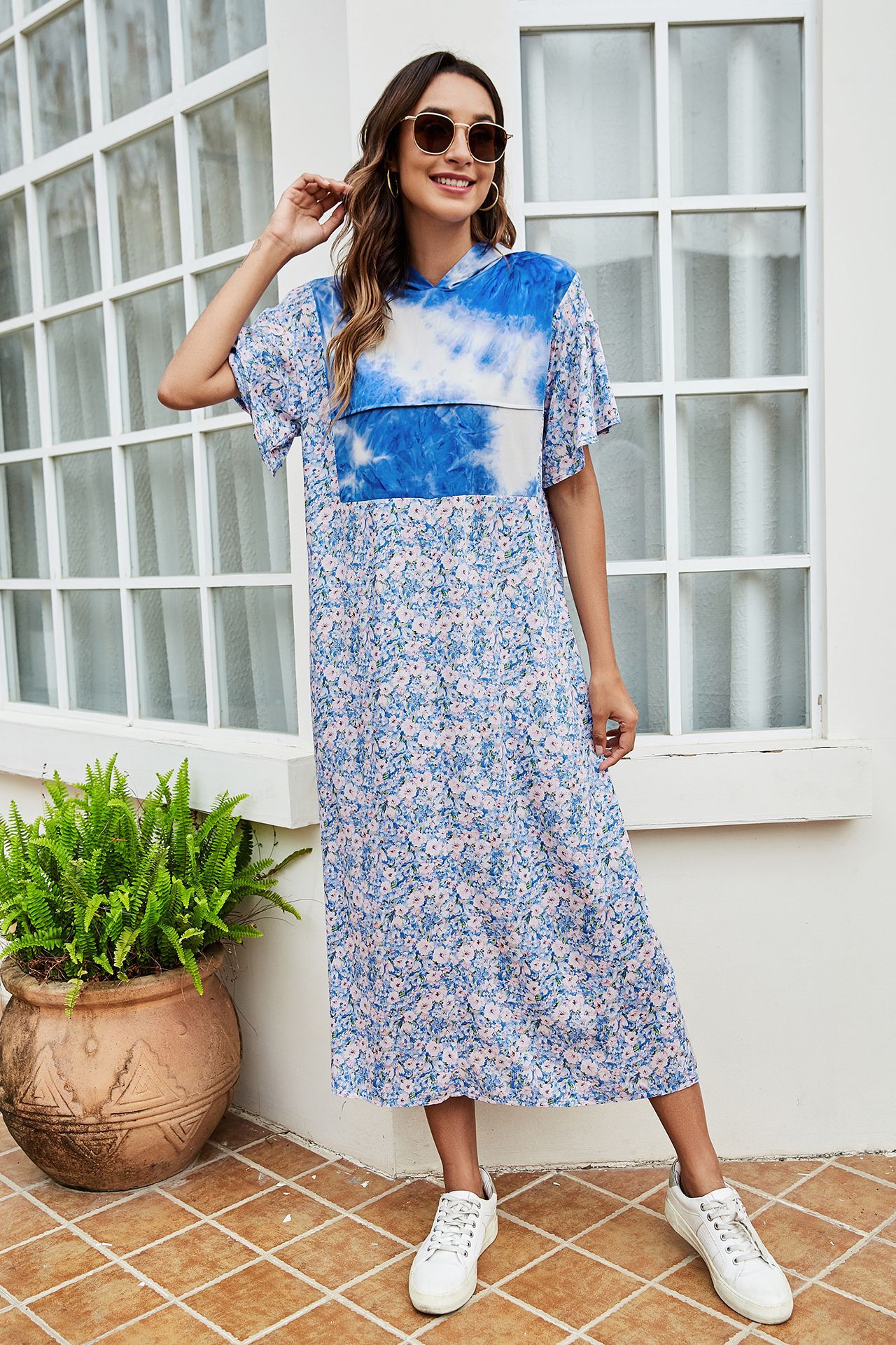 Summer new style stitching  tie-dye floral stitching dress NSLM54039