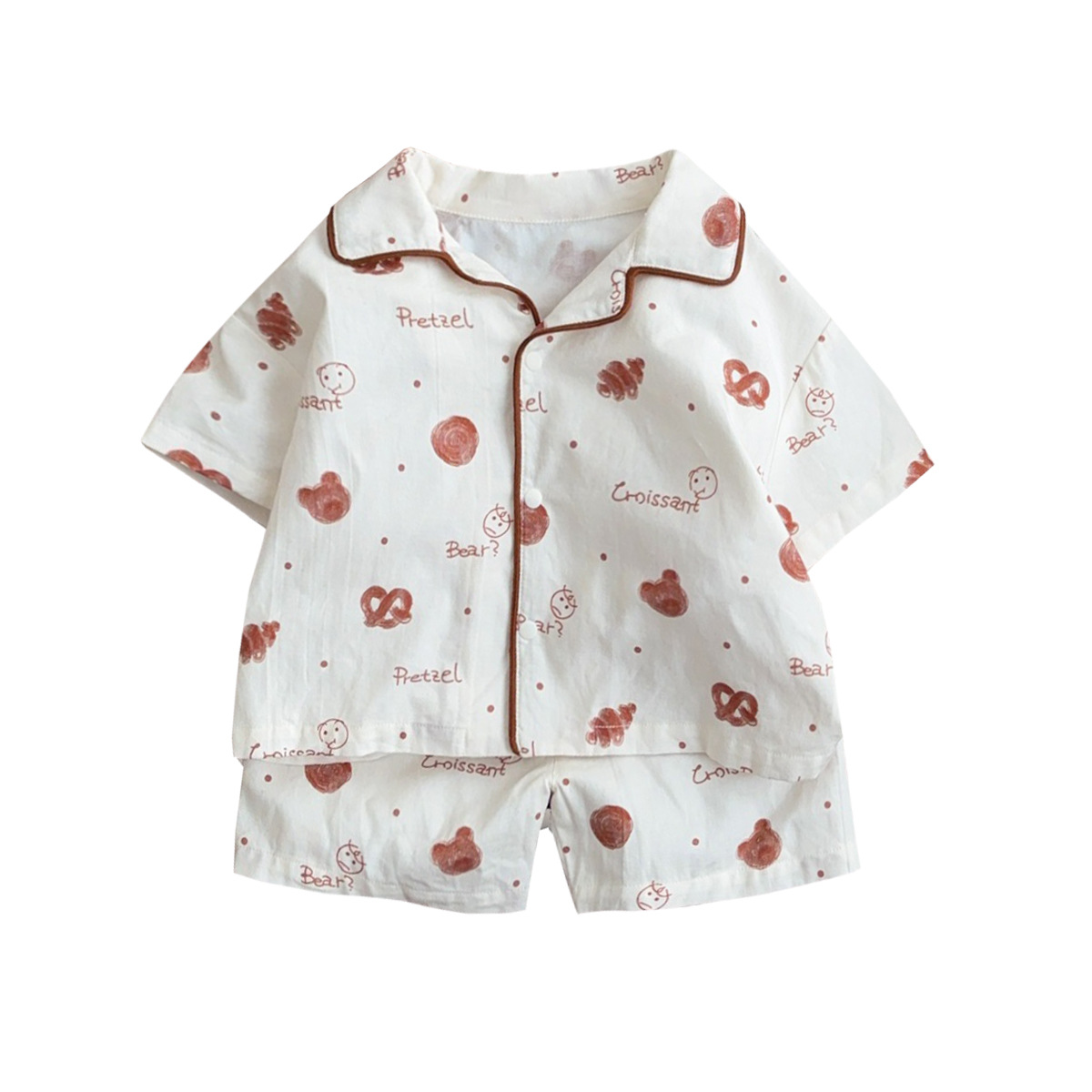 Conjunto de estilo occidental de luna pequeña Clase A pijamas de algodón verano nuevo estilo de dibujos animados pan bebé ropa de casa ligera y transpirable