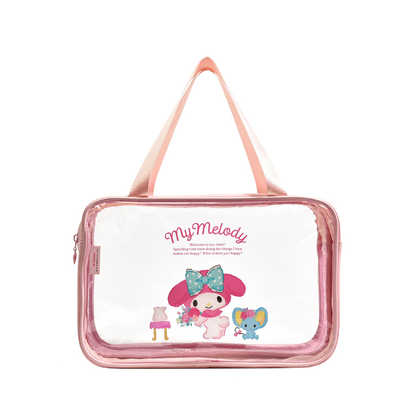 Sanrio húmedo y seco separación transparente bolsa de cosméticos portátil de viaje PVC doble bolsa de lavado portátil impermeable al por mayor