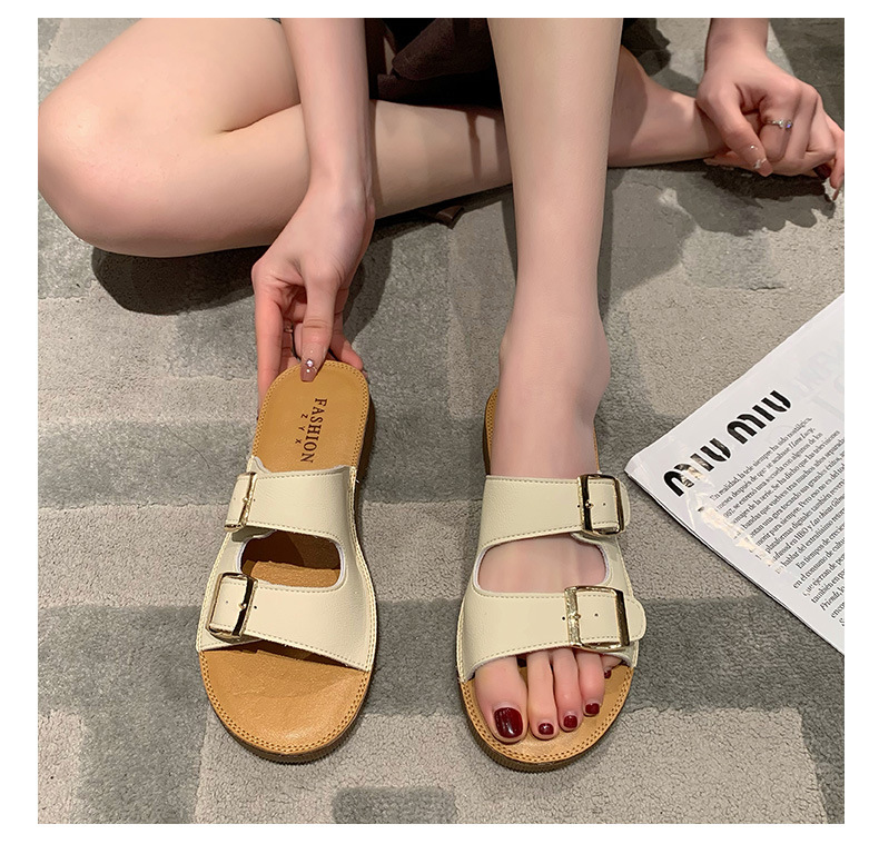 Echt leer Oxford-slippers met zachte zolen Dames zomer bovenkleding 2023 nieuwe all-match strandsandalen met riemgesp_voghion.com