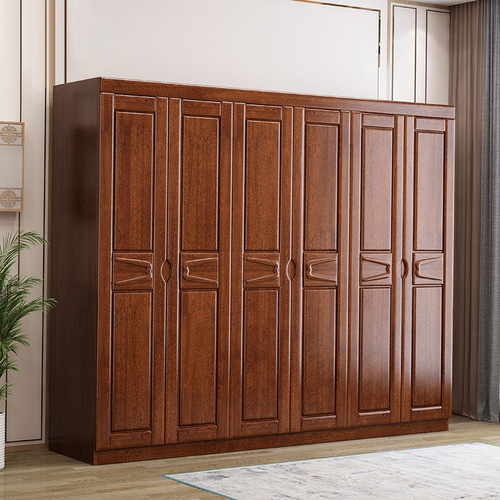Modern simple solid wood wardrobe walnut double door three four five six door large wardrobe bedroom furniture manufacturer wholesale