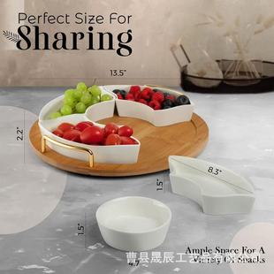 Wooden Round Tray Household Rotatable Solid Wood Dried Fruit Snack Tray with Handle Tea Bread Tray Wholesale